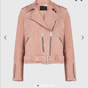 Allsaints Balfern Biker Leather Jacket Pink Suede